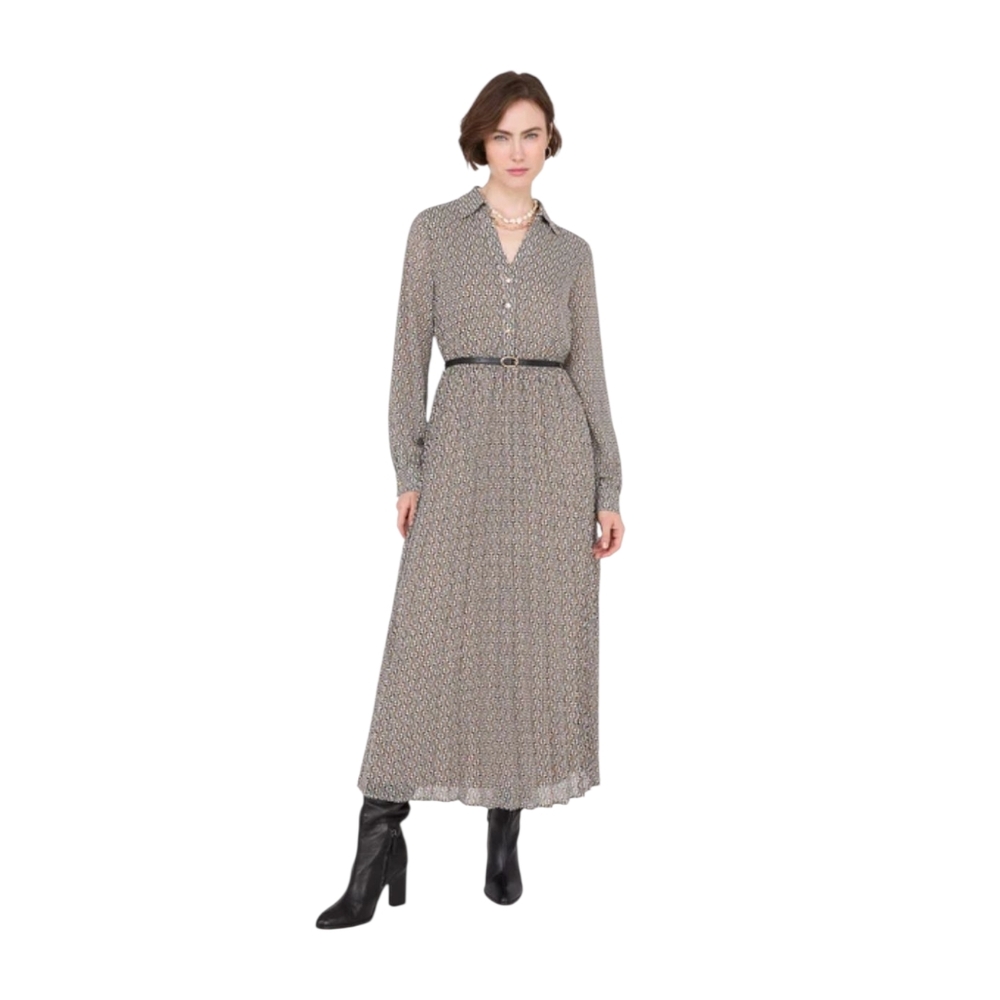 Suzy Shier Geo Print Maxi Dress with Belt
